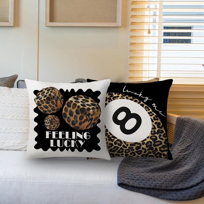 Nipil Black Trendy Leopard Pillow Covers 18x18, Cheetah Leopard Print Room Decor, Red Preppy Cheetah Print Dice Lucky 8 Ball Decorative Throw Pillow Covers for Girls Bedroom Dorm Apartment, Set of 2 - Image 4